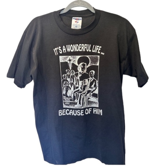 Jerzees T-Shirt. Christian message “it’s a wonderful world because of Him”Size M - Picture 1 of 6